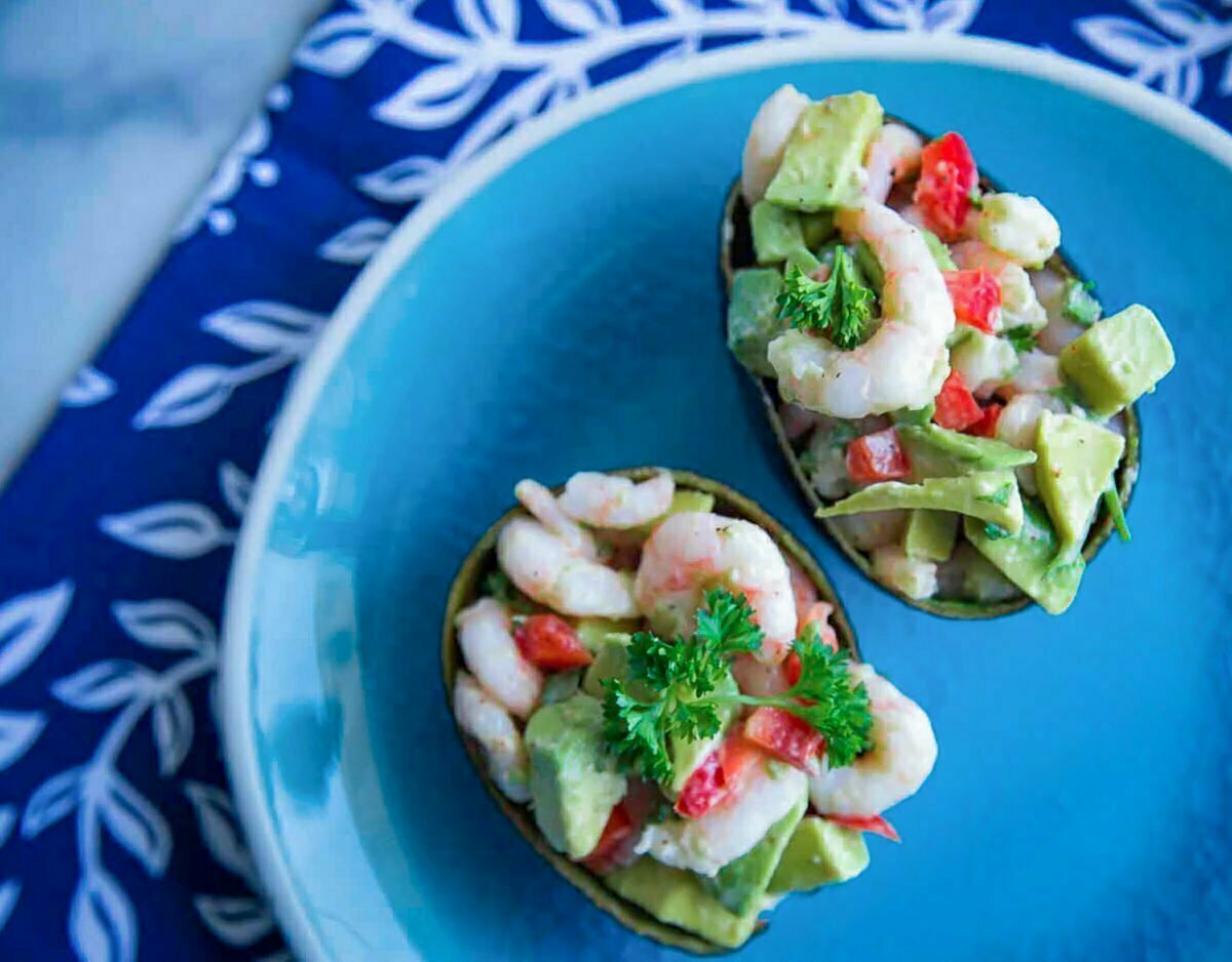 Avocats farcis aux crevettes de Matane et caméline