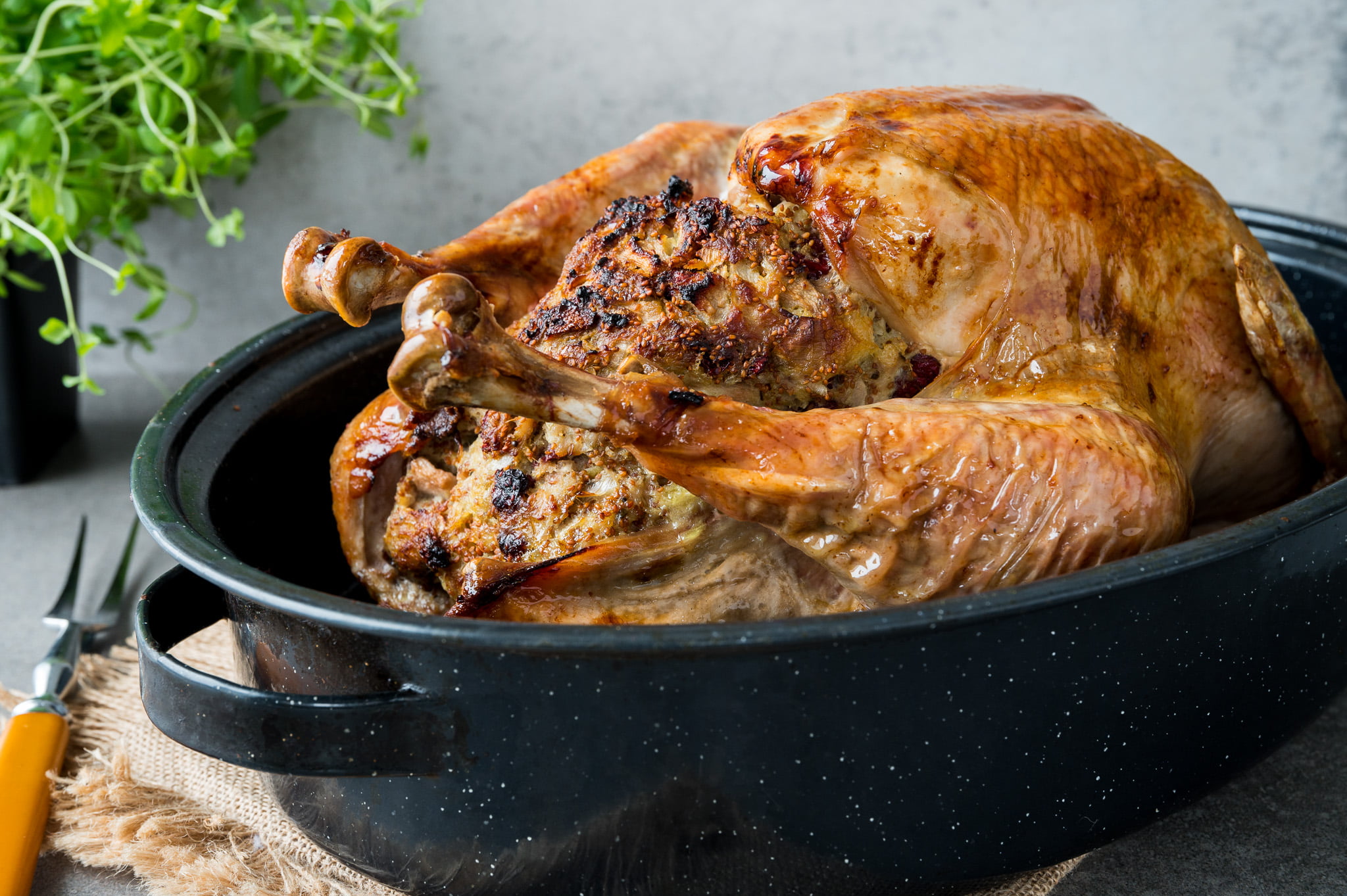 dinde farcie poires, canneberges et caméline