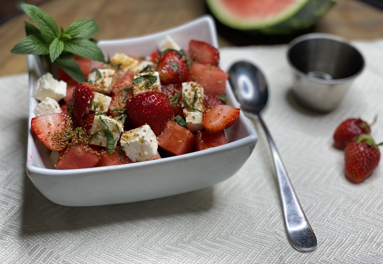 Salade fraises, melon d'eau et feta