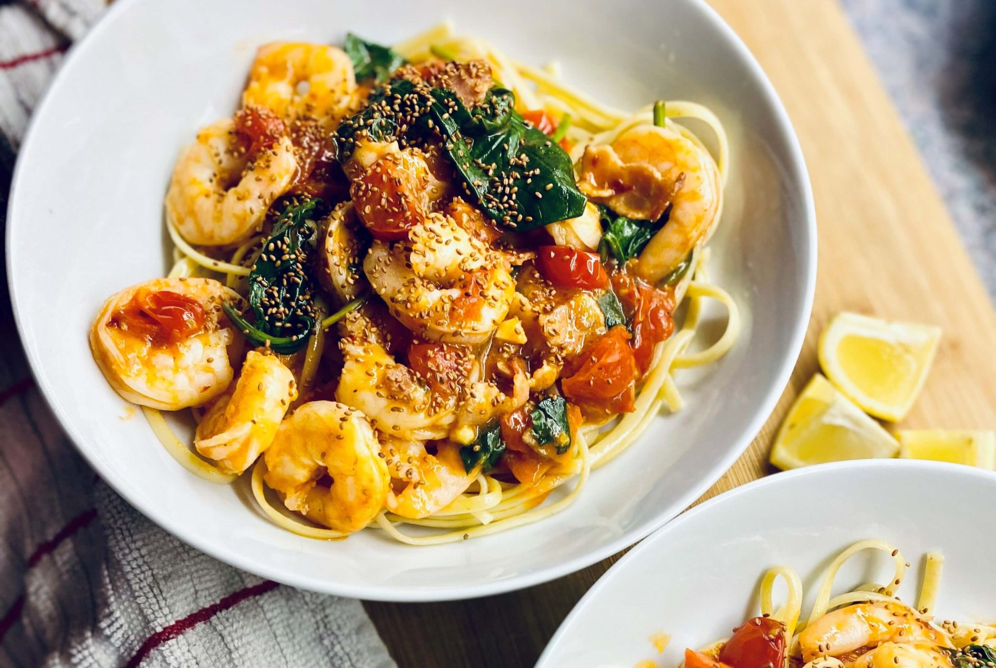 Linguines aux crevettes et citron et caméline