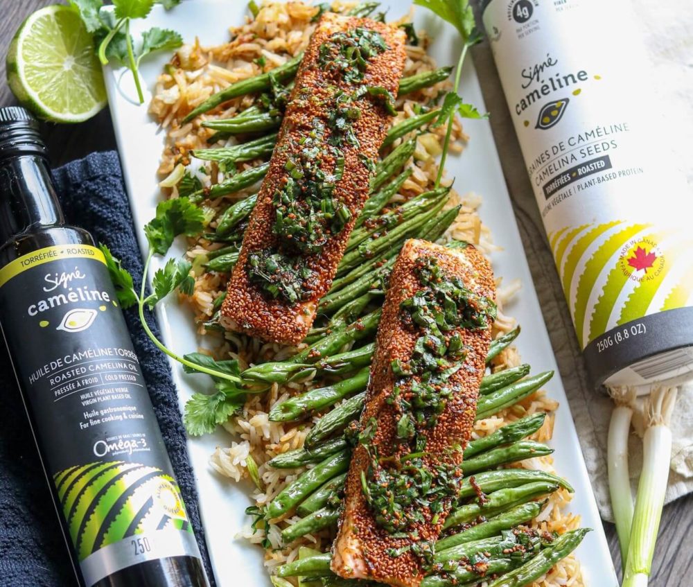 roasted salmon with camelina
