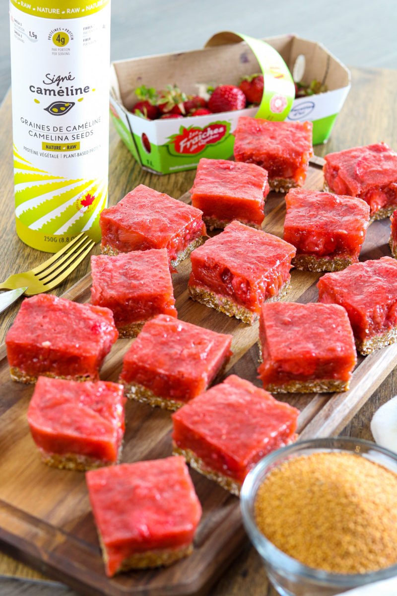 carres proteines fraise rhubarbe à la cameline