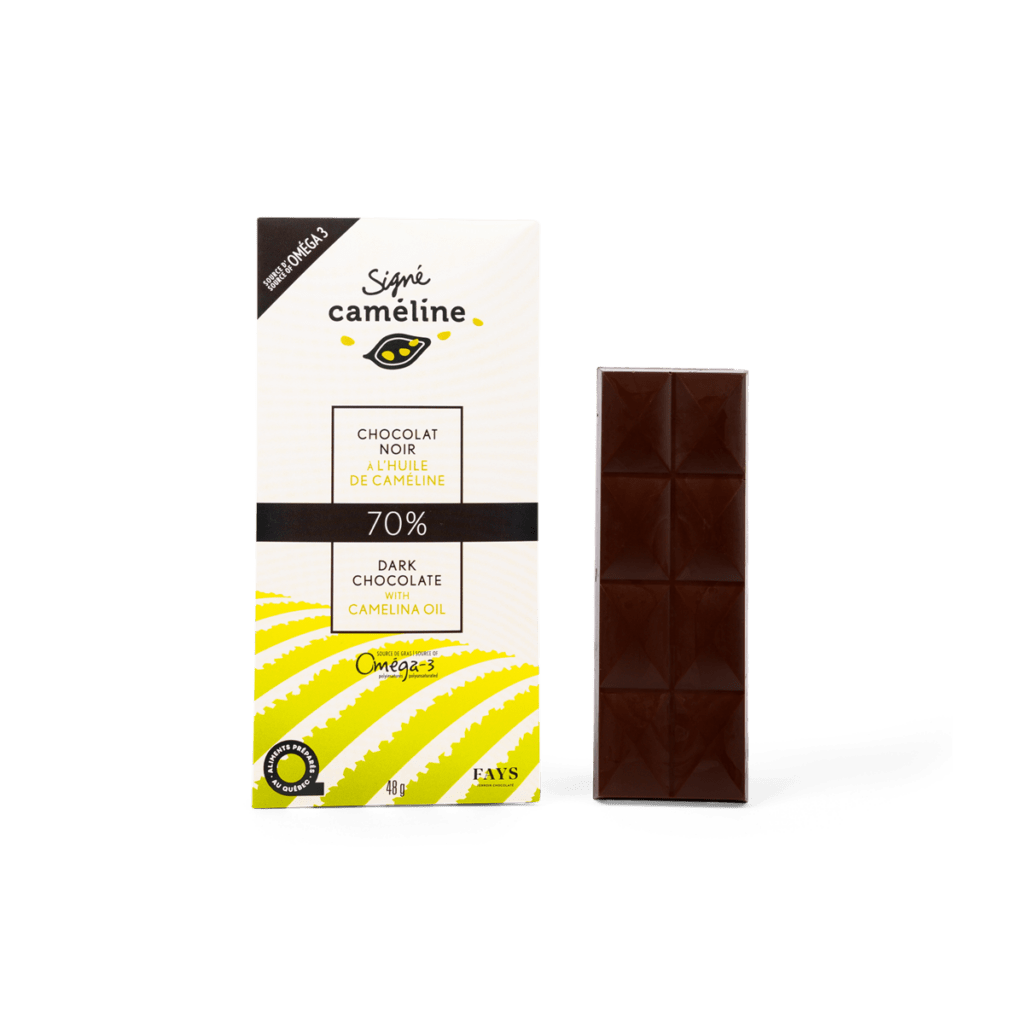 Tablette de chocolat noir à la caméline