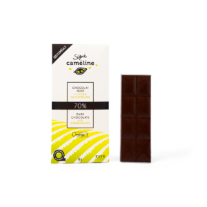 Tablette de chocolat noir à la caméline