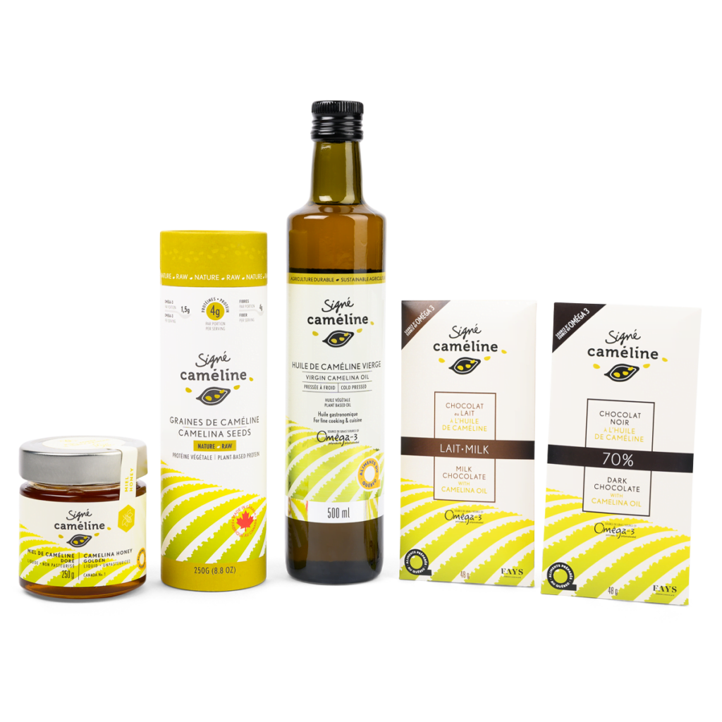Coffret signé caméline huile miel graines nature et chocolat